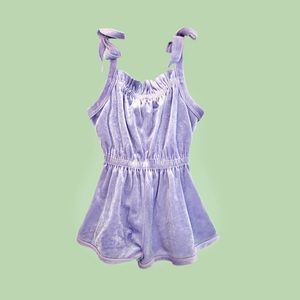 Vintage Lavender Lilac Velvet Romper Purple